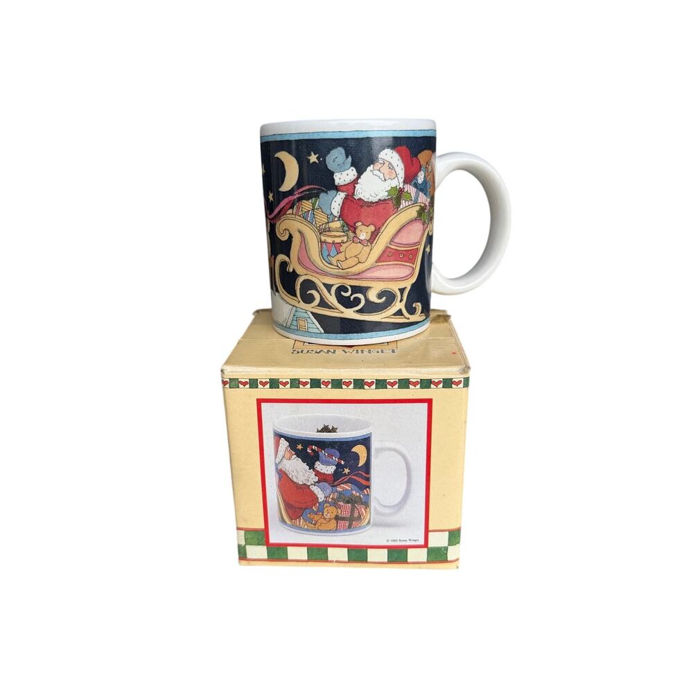 Vintage Certified International Susan Winget ceramic mug Santa Claus in a sleigh